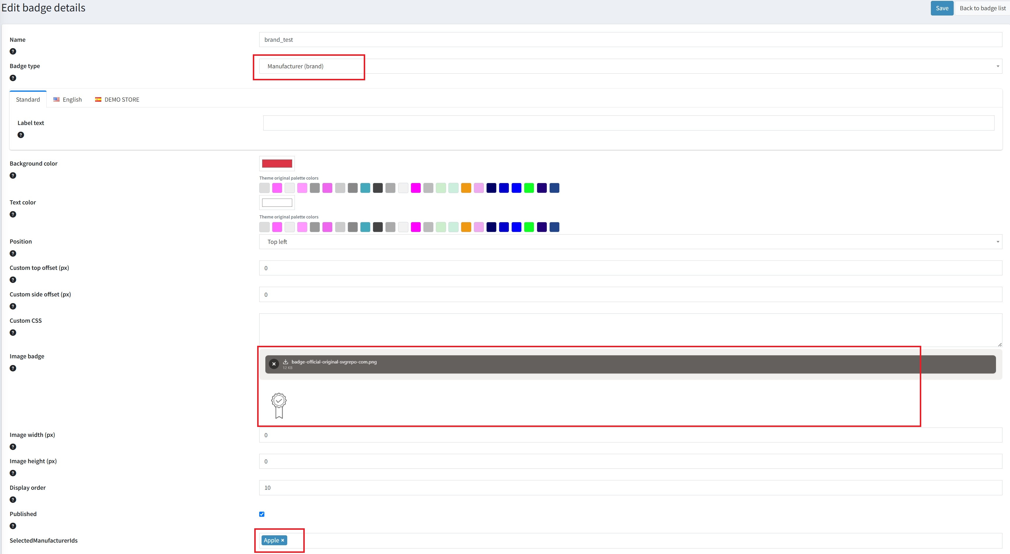 Configure the manufacturer (brand) badge