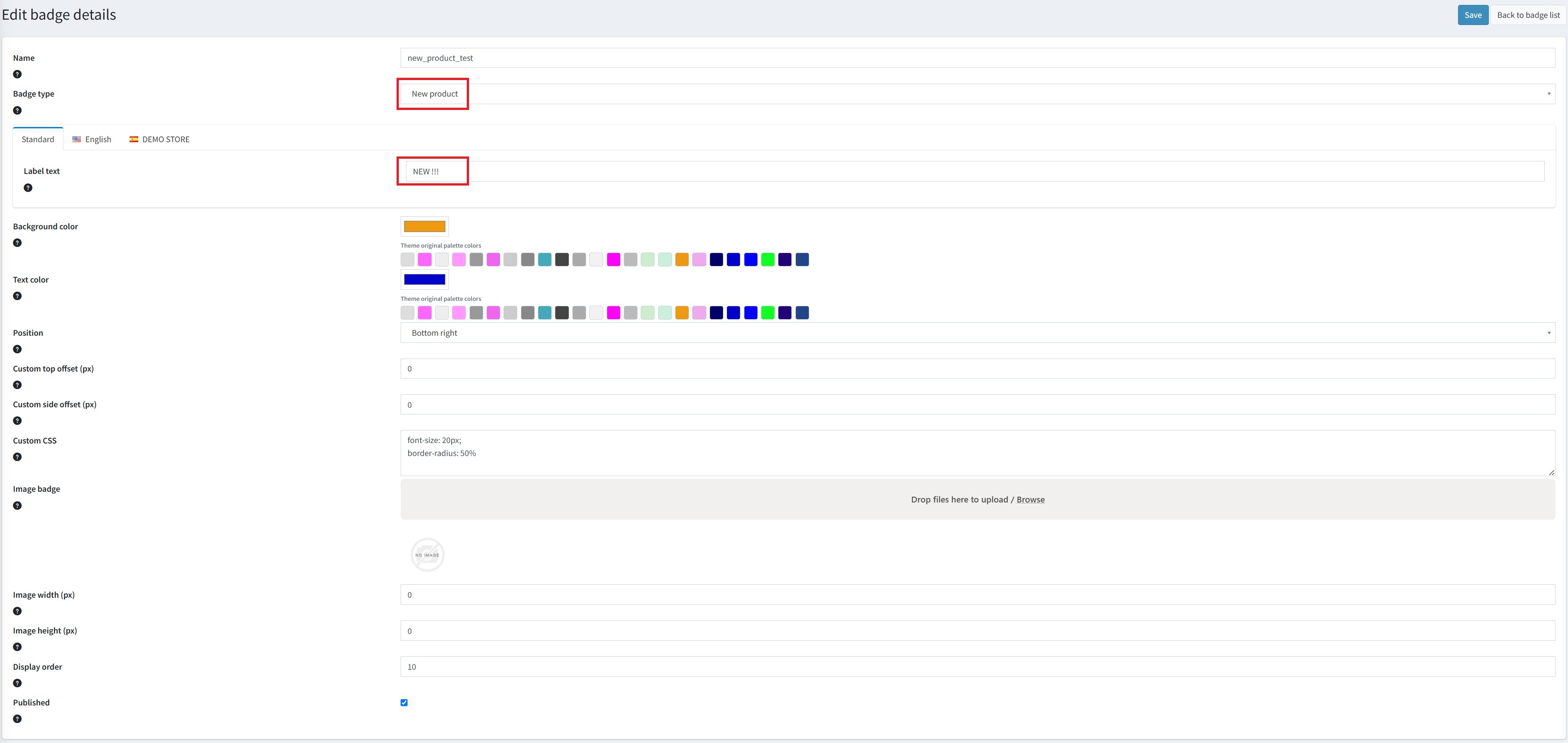 Configure the new product badge