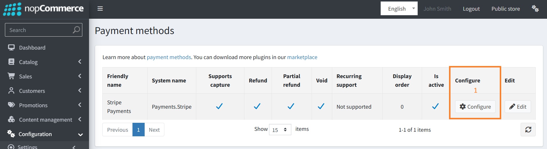Configure Stripe — step 1
